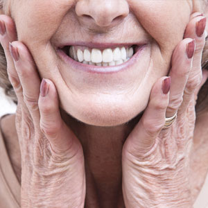 Close up view on senior dentures